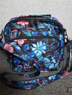 lug Quilted Floral Crossbody - Black with Teal & Purple Accents